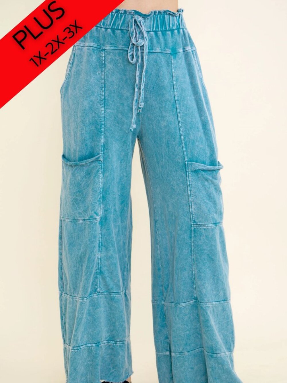NEW IN - PLUS SIZE J.Her Teal Mineral Wash Wide Leg Pants
